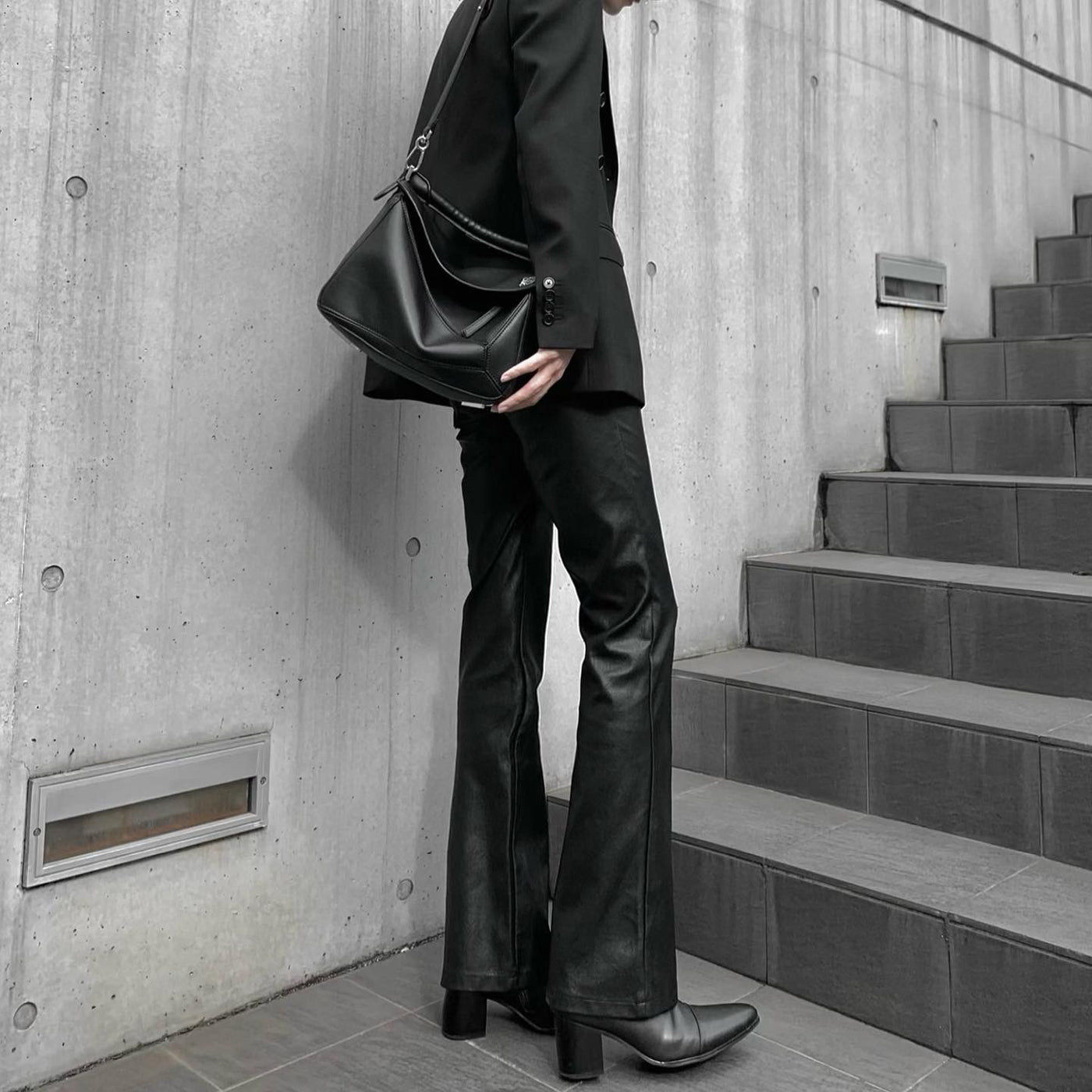 [Instant delivery]"Synthetic leather flare"leather flare pants