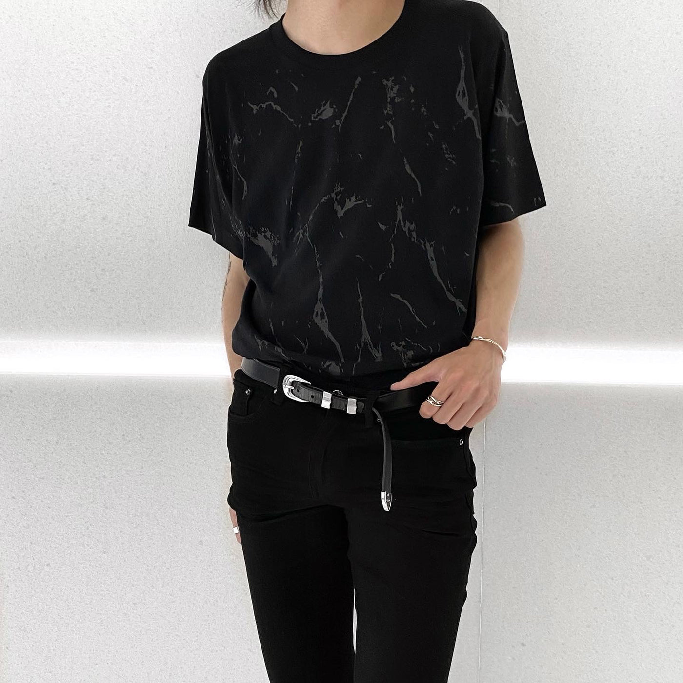 【즉납】"Marble" T-shirt 대리석 대리석 총무늬 T셔츠(블랙)