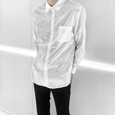[Instant delivery]"Gloss Rose"flower shirt Rose total pattern shirt (white)