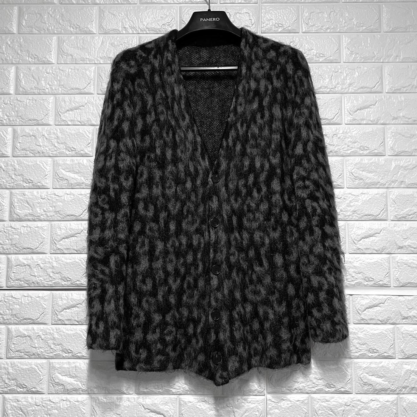 【即納】“Leopard mohair cardigan“ (ブラック)