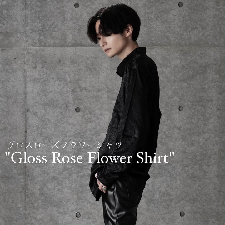"광택 장미 꽃 셔츠"(검은 색)