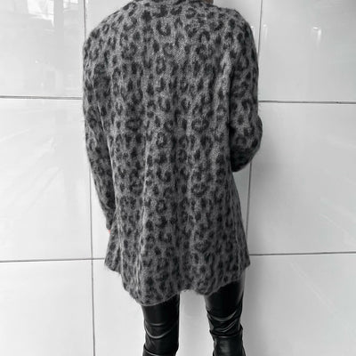 【即納】“Leopard mohair cardigan“ (グレー)